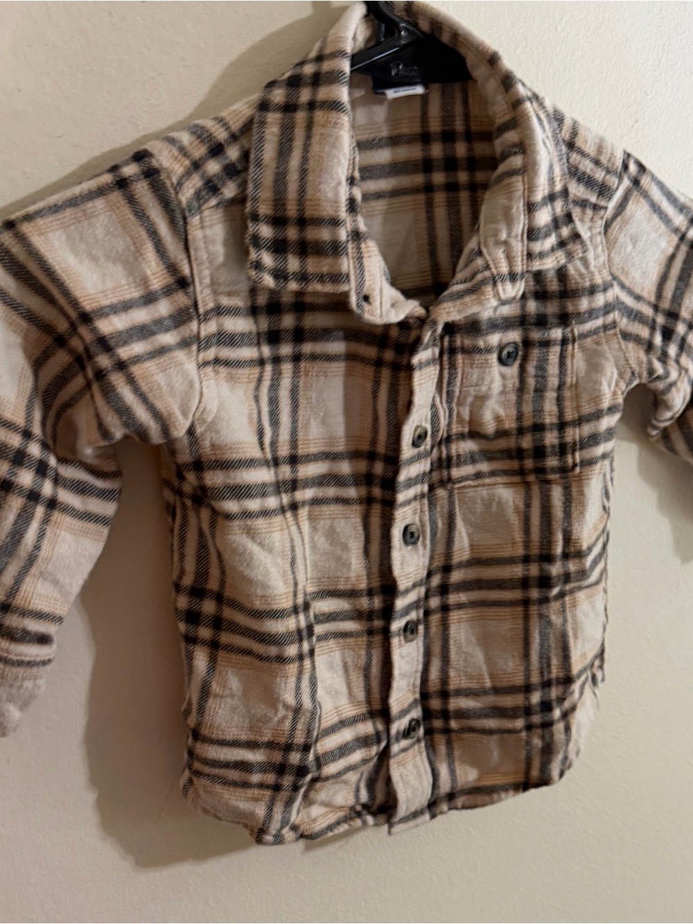 Old Navy Size 3t Kids Plaid Button-Down Flannel Shirt Brown Cream